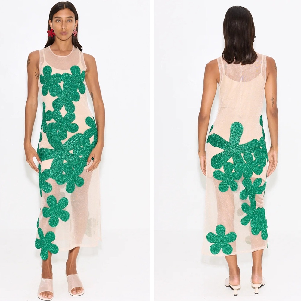 Simon Miller Hibiscus Sleeveless Crochet Midi Dress in Gummy Green | Large - Picture 2 of 12